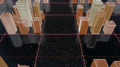 Diseño naranja de la ciudad sobre fondo estrellado cósmico