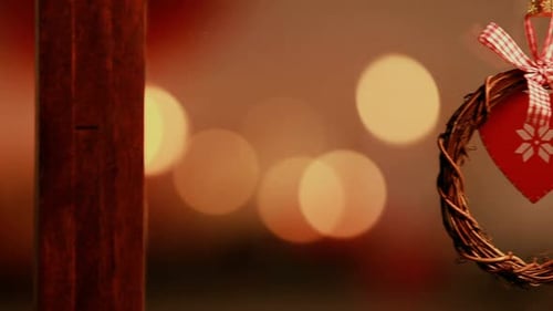 Holiday Wreath with Heart Ornament and Soft Lights