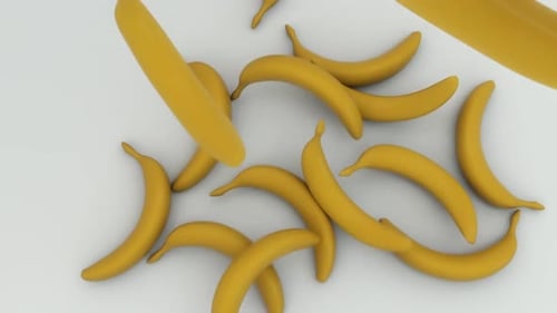 3D-Animation von fallenden Bananen auf weißem Hintergrund