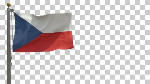 Realistic Czech Republic Flag Waving on Flagpole with Alpha Channel