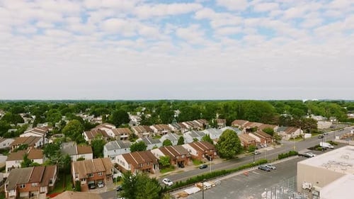 Aerial View Establishing Shot of American Neighborhood, Suburb. Real Estate, Drone Shots,