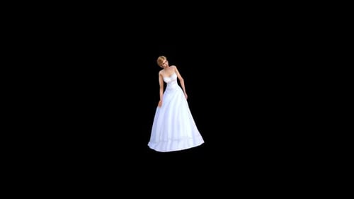 3D Animated Bride Posing in Elegant Wedding Dress