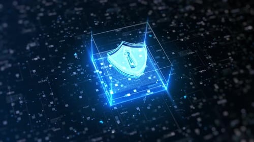 Digital Security Shield Animation with Futuristic Data Grid