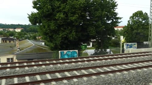 Train Passing European Town
