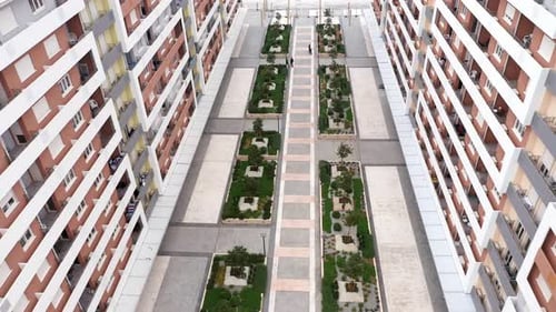 Modern apartment buildings in the city. New high-rise flat complex in urban residential area.