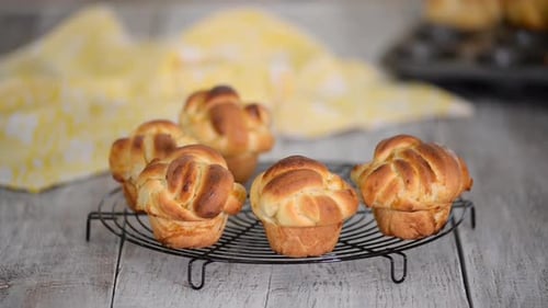 Brioche Buns Freshly Baked, Close Up