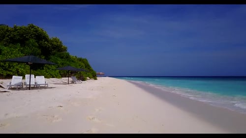 Aerial drone shot travel of perfect bay beach lifestyle by clear sea with white sand background of j