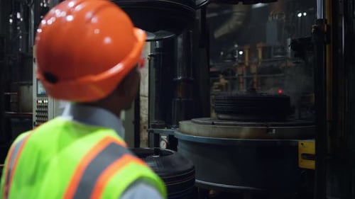 Engineer Analysing Machine Work at Huge Manufacturing Company Warehouse