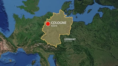 Animated Global Map Zoom to Germany Cologne Location Pin