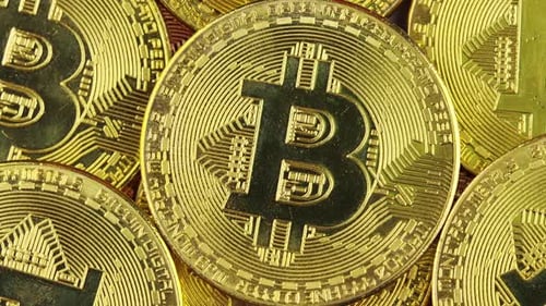 Gold Bitcoins Closeup Shine