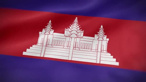 Waving Cambodia Flag with Angkor Wat Temple Seamless Loop