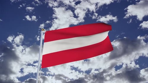 Realistic Austrian National Flag Waving in Blue Sky