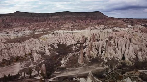 Landscape of Uchisar Town in Cappadocia with Its Limestone Cliffs and Volcanic Formations