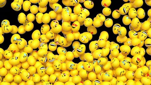 Dynamic 3D Emoji Faces Falling and Filling Screen
