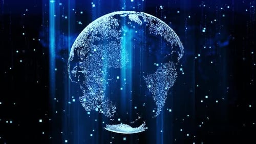 Futuristic Digital Earth Globe with Global Data Network Animation
