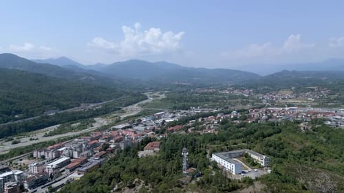 Landscape with Radio Tower Wide Shot Drone