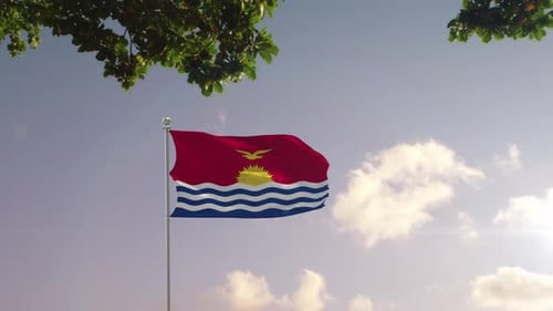 Bandera de Kiribati con ciudad moderna