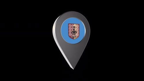 3d Animation Map Navigation Pointer With Flag Of Pristina (Kosovo) With Alpha Channel - 2K