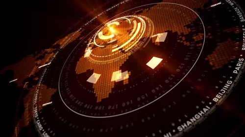 Futuristic Digital Global World Map with HUD Data Visualization