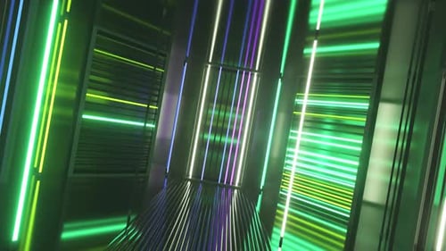 Néons lumineux dans une pièce métallique