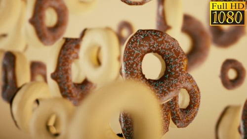 3D Animated Floating Donuts Loop with Chocolate and Sprinkles