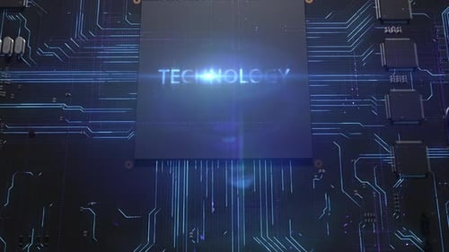 animação 3D dinâmica com inscrição de tecnologia.