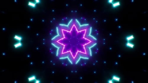 Neon Star Shape Light And Blue Glitter Background 4K Loop 01