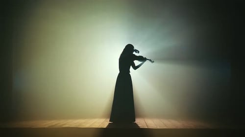 Silhouette of Woman Playing Violin on Stage