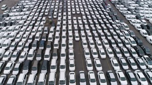 Aerial View of Car Inventory at a Car Park