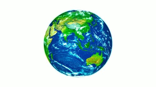 3D gedrehter realistischer Planet Erde auf weißem Hintergrund