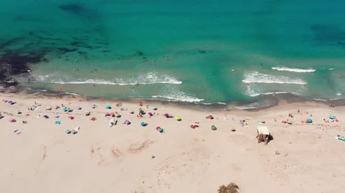Aerial Top View of White Sand Beach in a Hot Summer Day