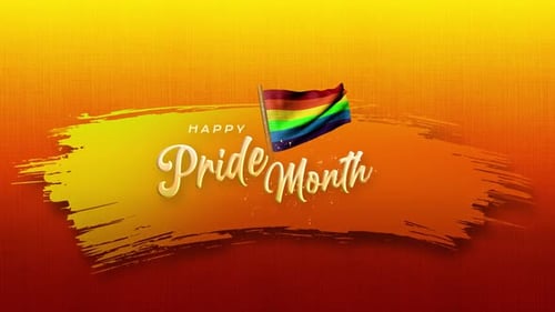 Happy Pride Month Title Animation with Waving Rainbow Flag
