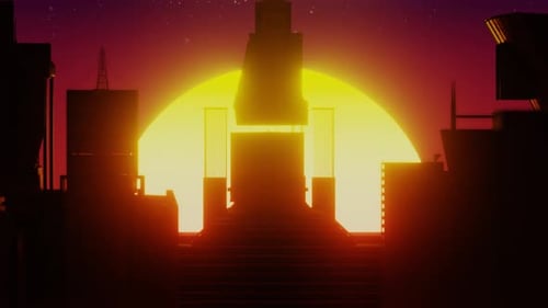 Retro-Futurim-Konzept von Sonnenaufgang und Sonnenuntergang