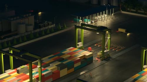 Dockworker in busy, polluted maritime container port. Transportation of goods.