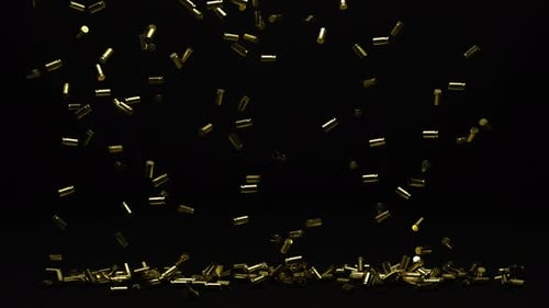 Carcasas de carcasa de 9 mm renderizadas en 3D realistas que caen al suelo en una pila