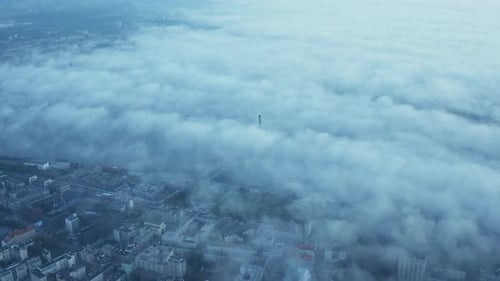Aerial Panoramic Footage of Morning City Shrouded in Fog