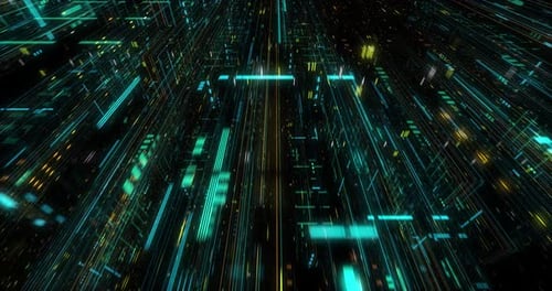 Seamless fly through of abstract circuitry with digital grid background