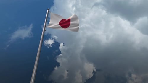 Realistic 3D Japanese Flag Waving in the Sky