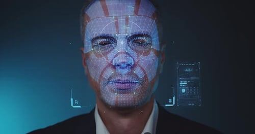 Man Facial Recognition Scan with Futuristic Interface