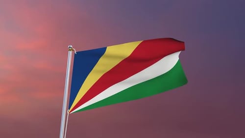 Realistic Waving Seychelles Flag On A Pole