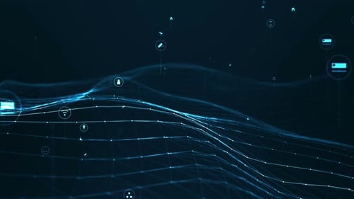 Digital Technology Network Grid with Connected Abstract Icons