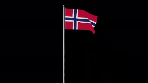 Realistic Waving Flag of Norway on Pole