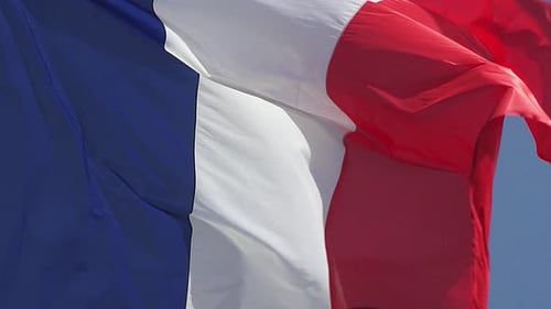 Close Up Of French Flag Waving In Wind