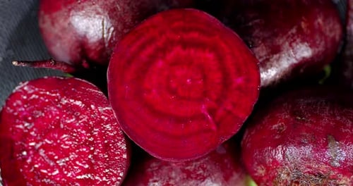 Rotating Fresh Beets . Top View.