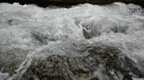 Close up of river stones with flowing water, clean water flowing in a mountain river