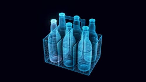 Futuristic Holographic Six Pack Bottles 3D Wireframe Animation