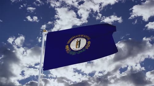 Realistic Waving Kentucky State Flag Against Cloudy Sky