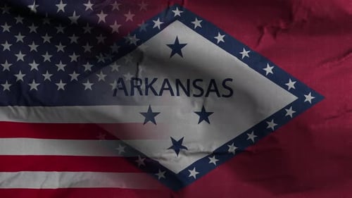 Waving Arkansas and United States Flags Patriotic Motion Background