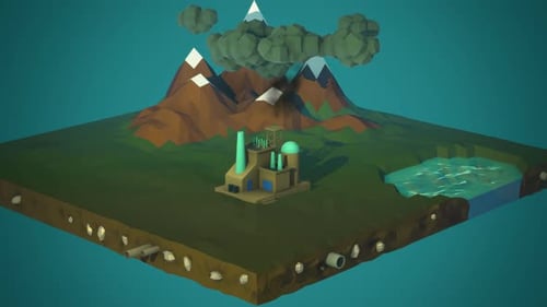 Factory spreading pollution in the air is changed by the wind turbines.