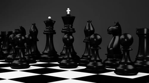 3D Animated Chess Board with Black and White Pieces